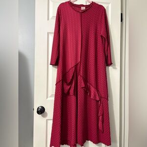 Chic Asymmetrical Textured Dress in Deep Red
